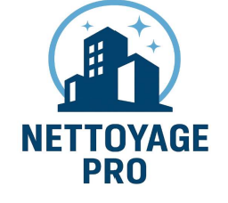 Logo de Nettoyage Pro : deux bâtiments stylisés et des éclats de propreté